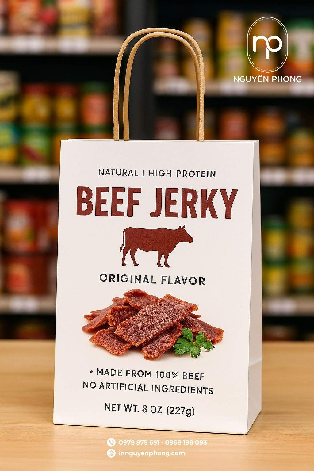 Mẫu túi giấy đựng thịt bò khô in đẹp